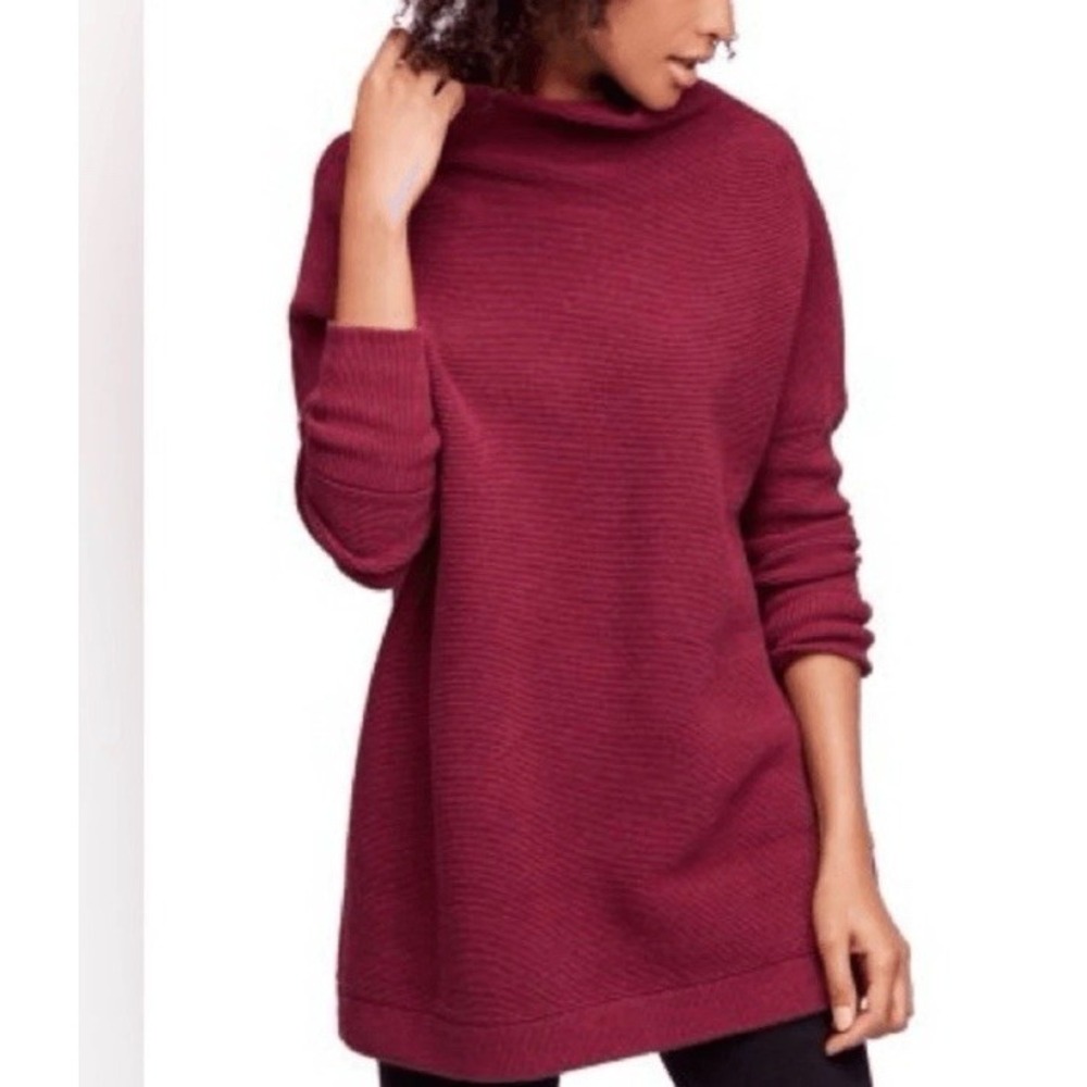 Free People Ottoman Slouchy Tunic Size XS Oversized Burgundy Boho High Neck